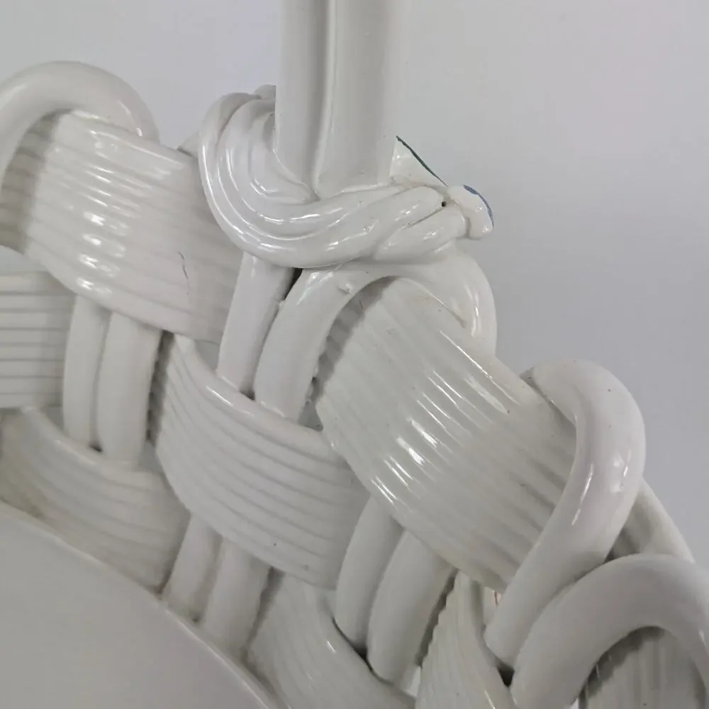 Handmade Italian Fused Glass Christmas Basket Veitri White Centerpiece Holiday